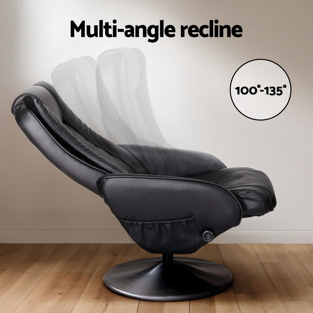 Artiss Heated Massage Recliner Chair with Ottoman — Set of 2, Black PU Leather