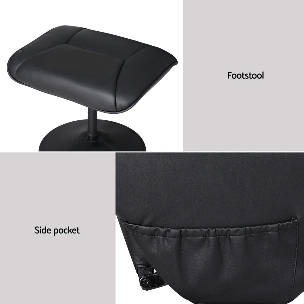 Artiss Heated Massage Recliner Chair with Ottoman — Set of 2, Black PU Leather