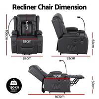 Artiss Power Lift Recliner Chair with Massage and Heat for Elderly, Electric Sofa Reclining Chair with USB and Phone Holder, PU Leather Comfy Armchair for Living Room, 2 Cup Holder & 4 Pockets, Black