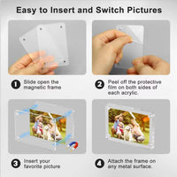 Magnetic Picture Frames for Refrigerator, 2.36 x 3.54 Inch Mini Fridge Magnetic Photo Frame, Double Sided Magnet Acrylic Picture Frame for Fridge/Locker (6Pack)