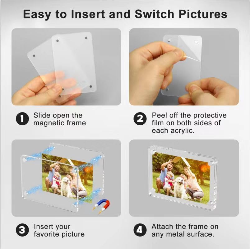Magnetic Picture Frames for Refrigerator, 2.36 x 3.54 Inch Mini Fridge Magnetic Photo Frame, Double Sided Magnet Acrylic Picture Frame for Fridge/Locker (6Pack)