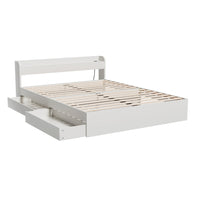 Aura LED Bed Frame with Charging Ports & Storage — Double, White