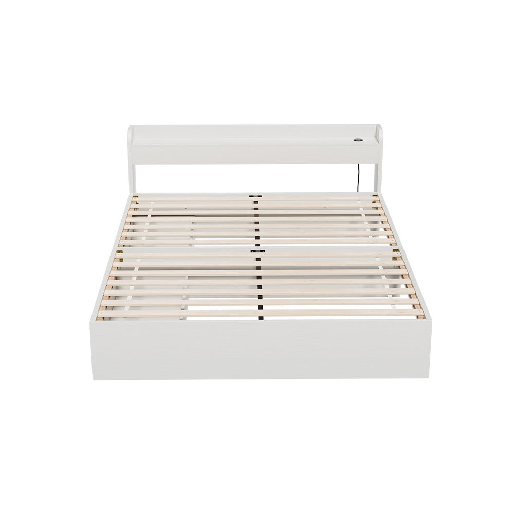 Aura LED Bed Frame with Charging Ports & Storage — Double, White