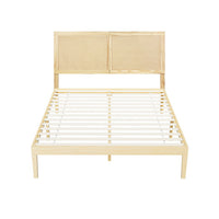 Artiss Bruno Rattan Headboard Bed Frame — Double Solid Pine Base