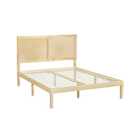 Artiss Bruno Rattan Headboard Bed Frame — Double Solid Pine Base