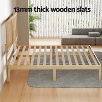 Artiss Bruno Rattan Headboard Bed Frame — Double Solid Pine Base