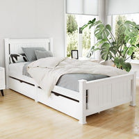 Rio Timber Bed Frame with Storage Drawers — Single, White