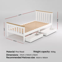 Pony Wooden Storage Bed Frame — Single, White