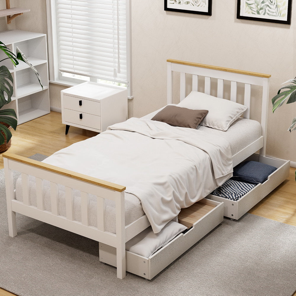 Pony Wooden Storage Bed Frame — Single, White