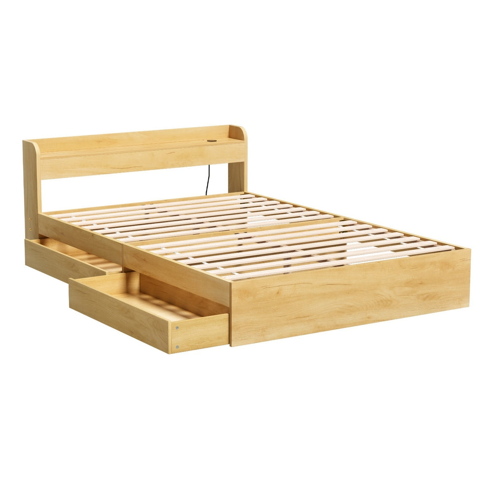 Aura LED Bed Frame with Charging Ports & Storage — Double