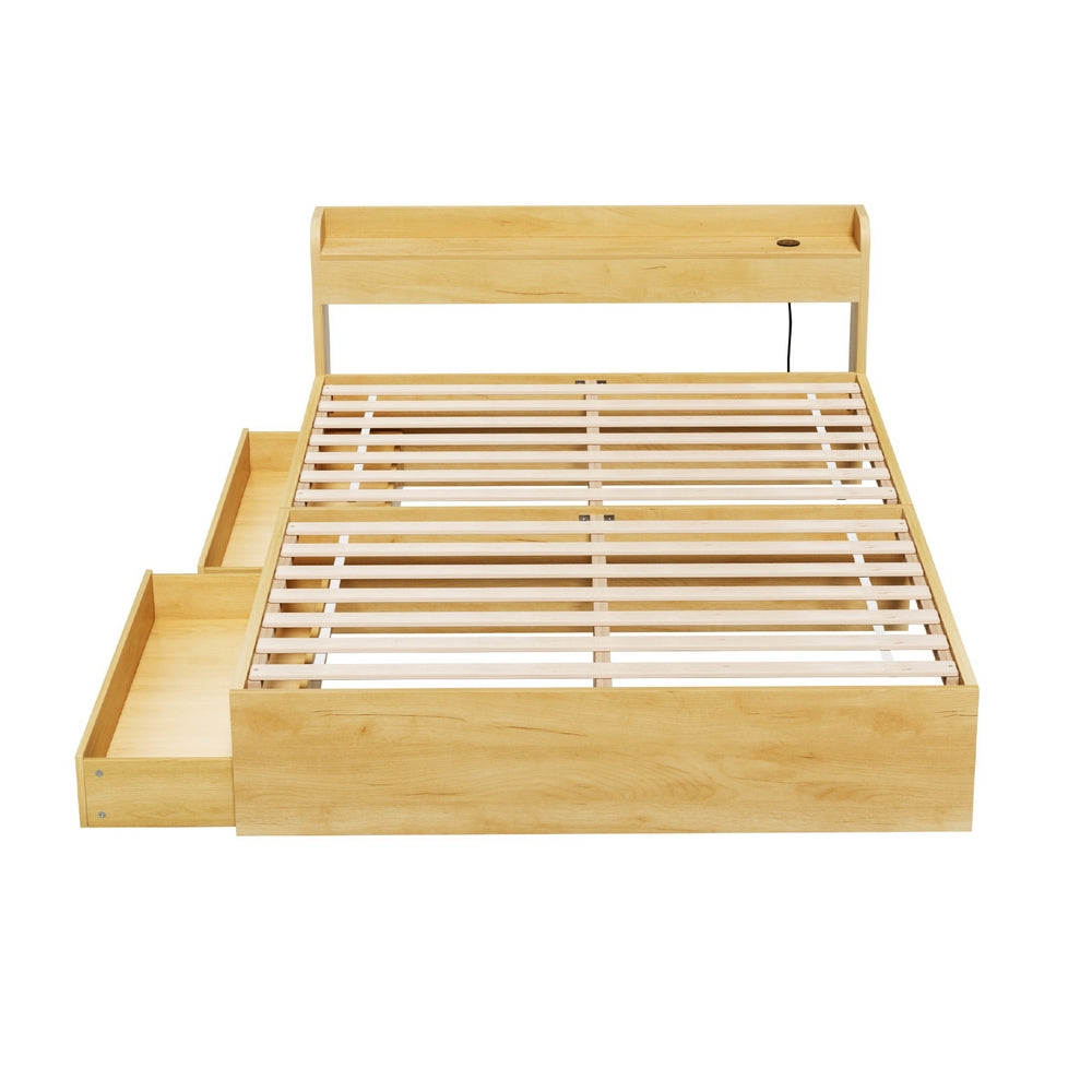 Aura LED Bed Frame with Charging Ports & Storage — Double