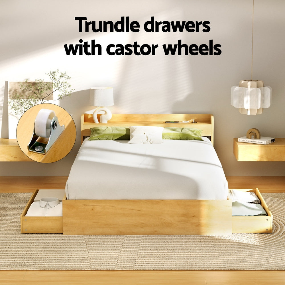 Aura LED Bed Frame with Charging Ports & Storage — Double