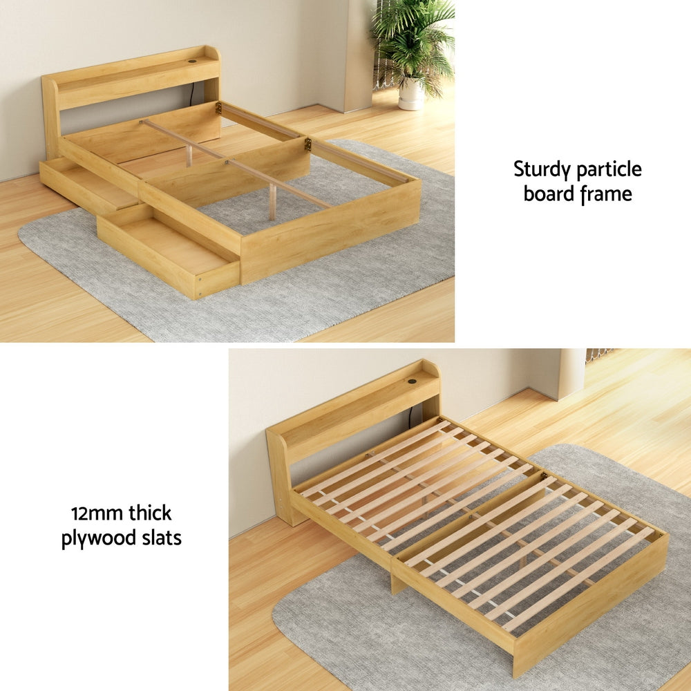 Aura LED Bed Frame with Charging Ports & Storage — Double