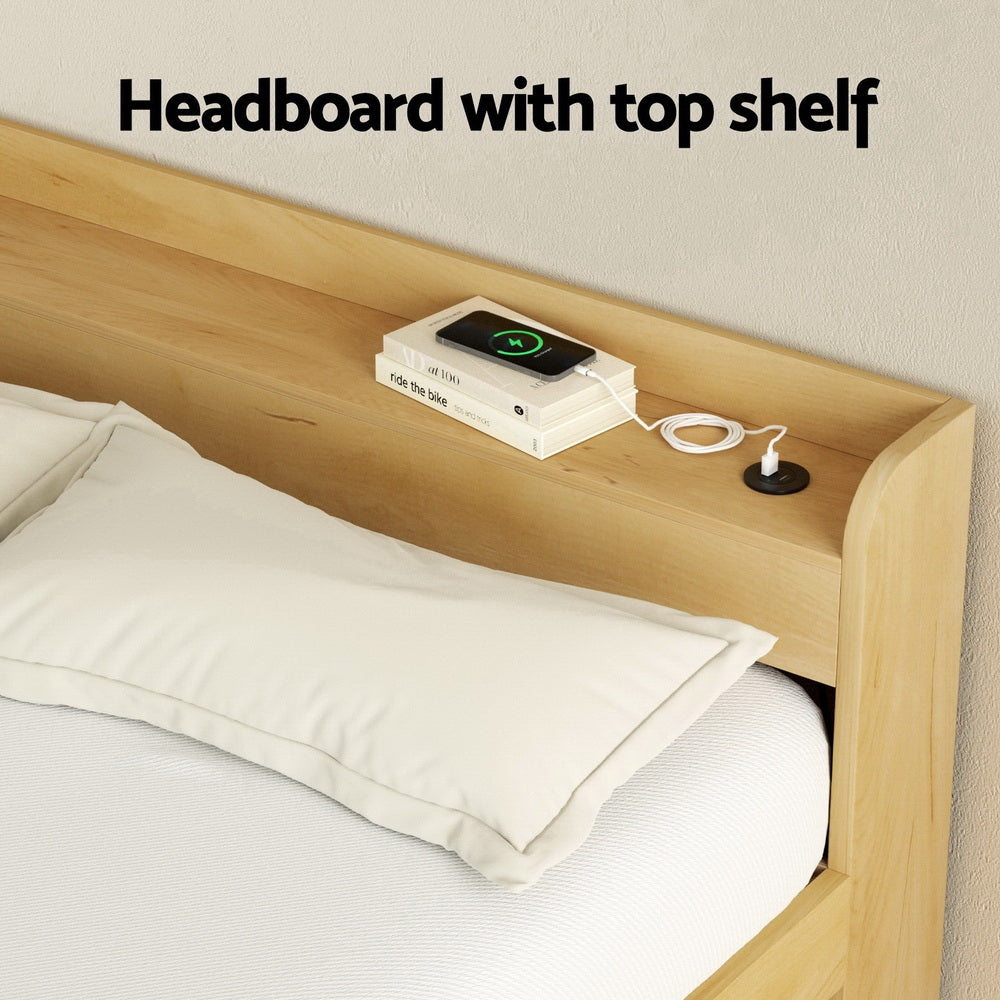 Aura LED Bed Frame with Charging Ports & Storage — Double