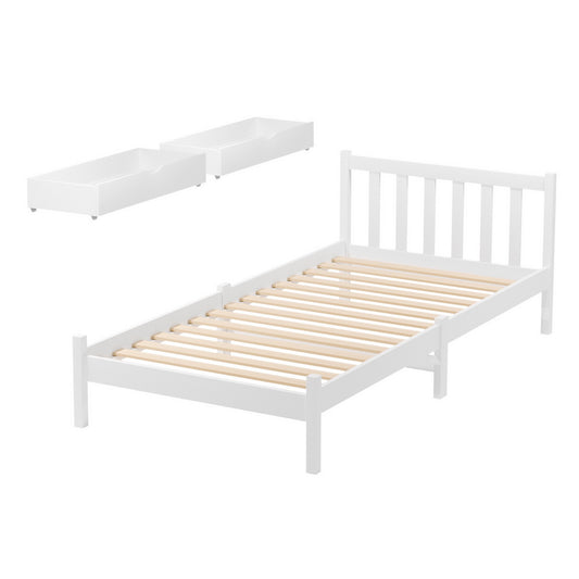 Sofie Timber Bed Frame with Storage Drawers — Single, White