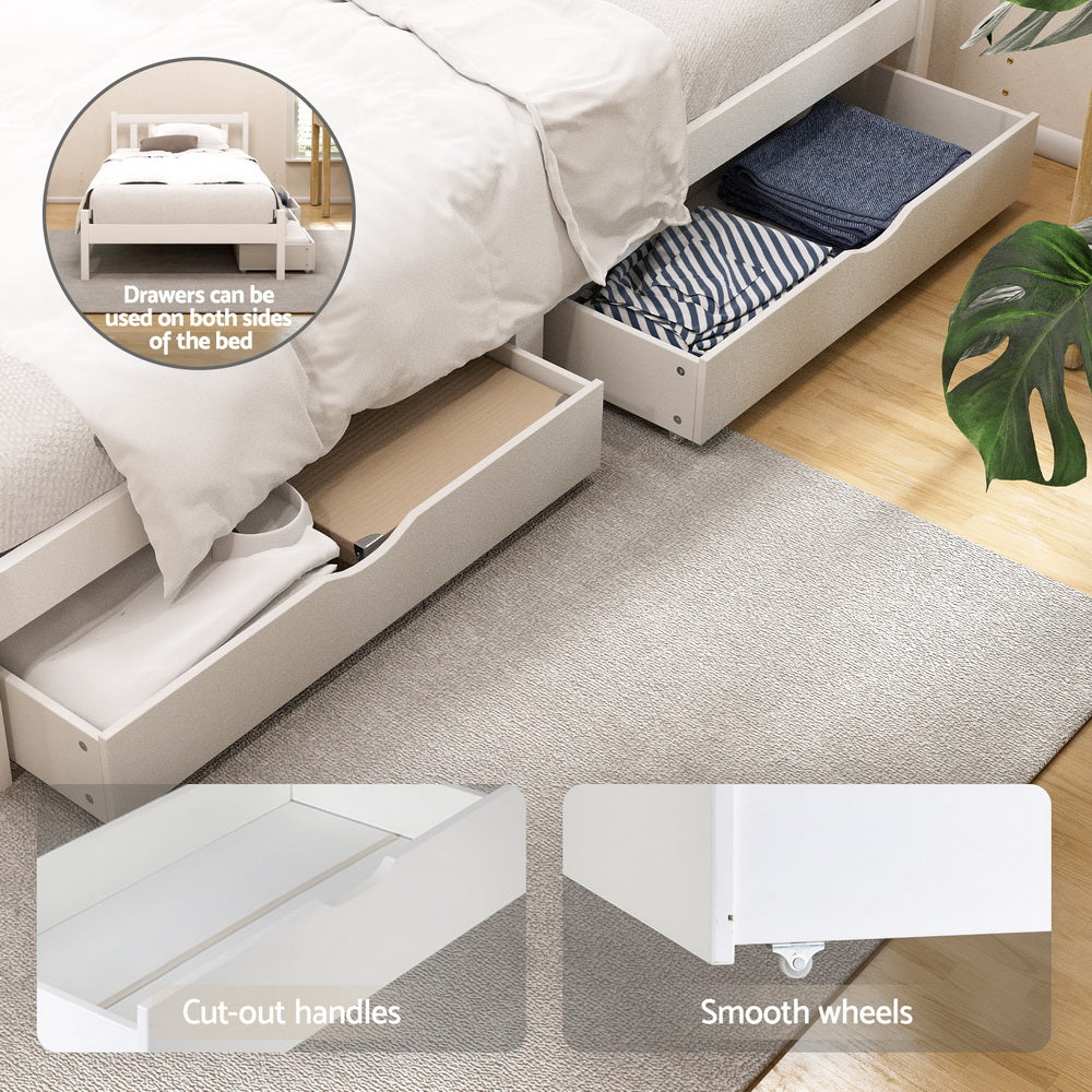 Sofie Timber Bed Frame with Storage Drawers — Single, White