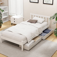 Sofie Timber Bed Frame with Storage Drawers — Single, White