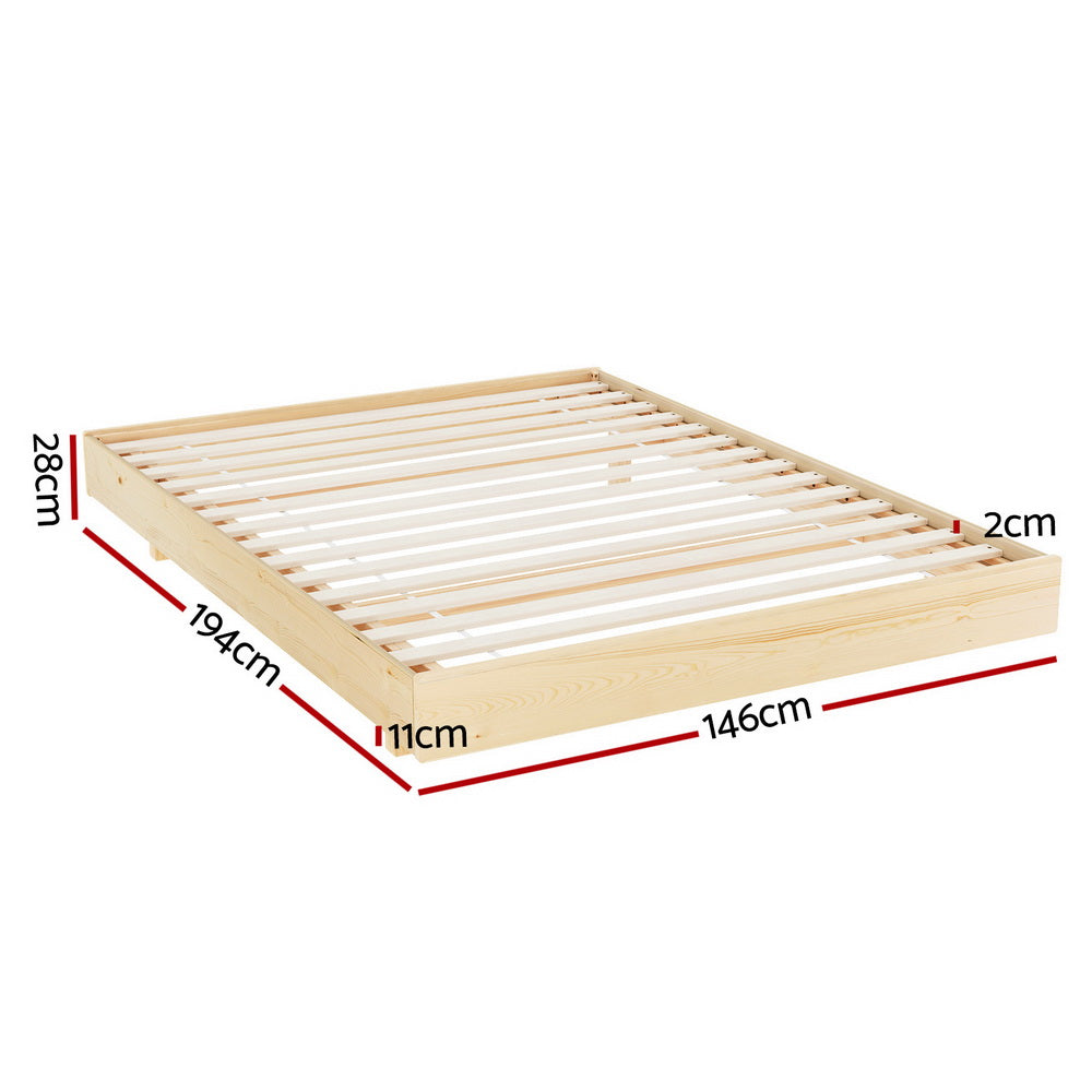 Artiss Odin Floating Timber Bed Frame — Double Platform Base, Wood