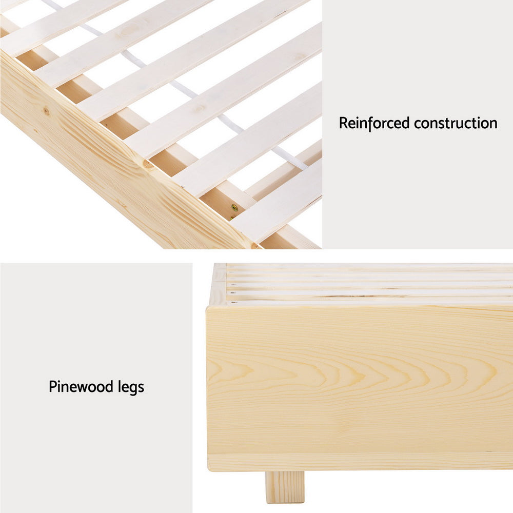 Artiss Odin Floating Timber Bed Frame — Double Platform Base, Wood
