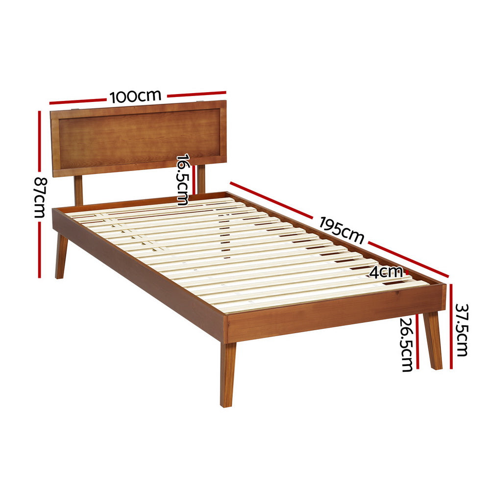 Splay Walnut Pine Bed Frame — Single