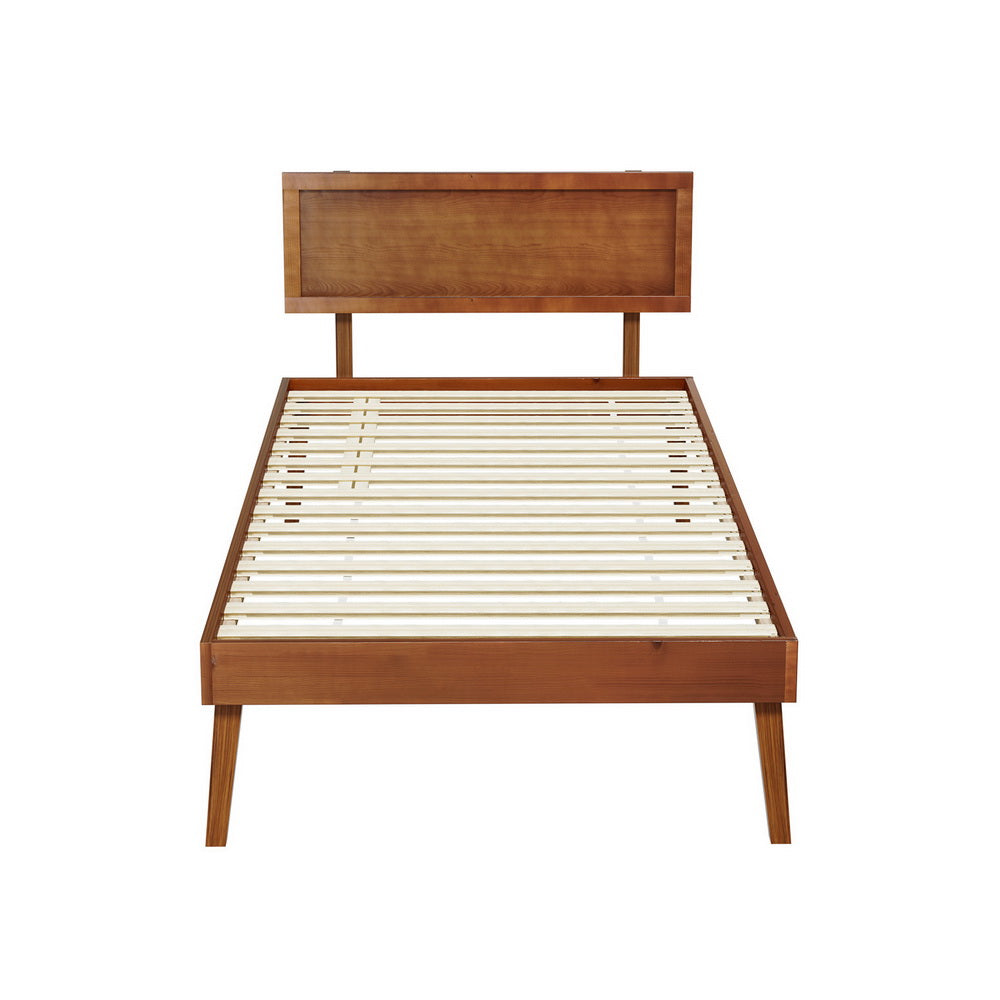 Splay Walnut Pine Bed Frame — Single