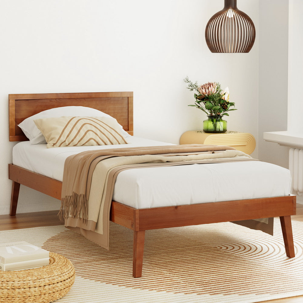 Splay Walnut Pine Bed Frame — Single